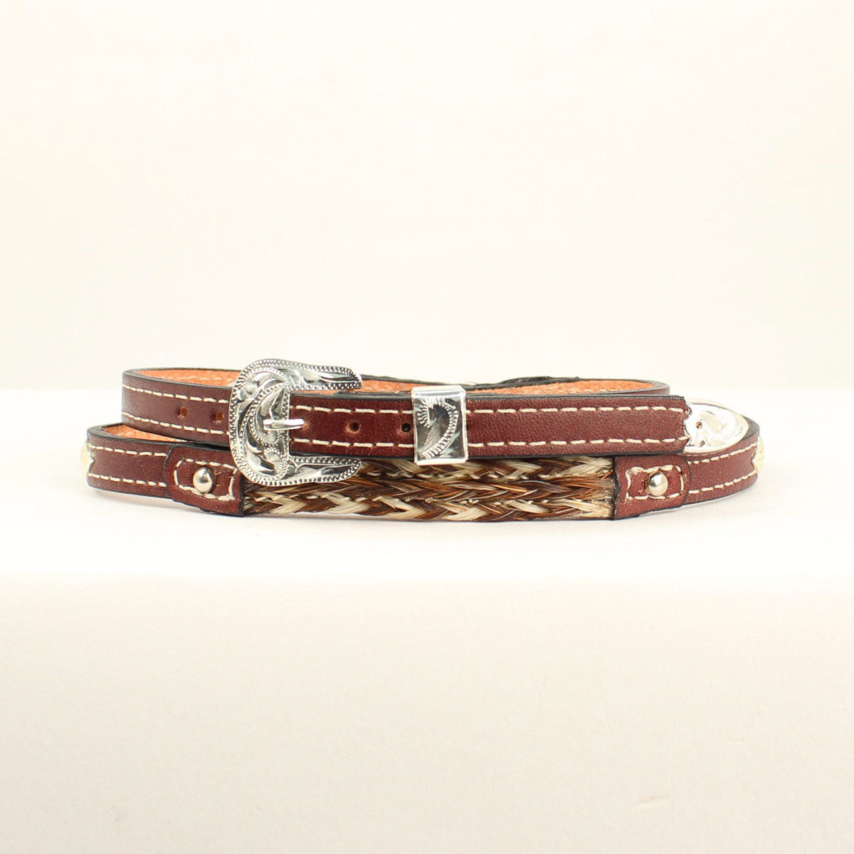 BROWN LEATHER BRAIDED HORSEHAIR HAT BAND