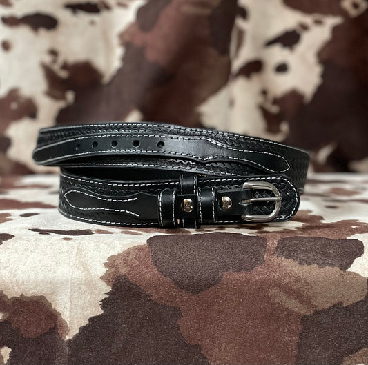 BLACK BRAIDED LEATHER RANGER BELT