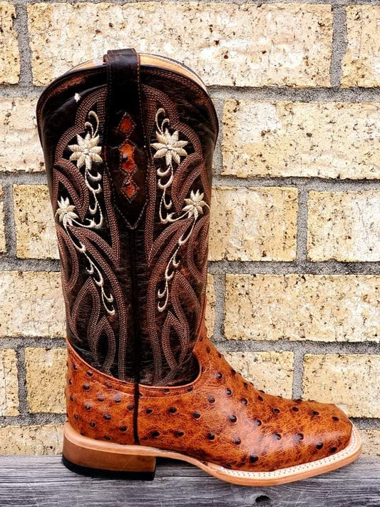 COWTOWN COGNAC OSTRICH PRINT BOOT