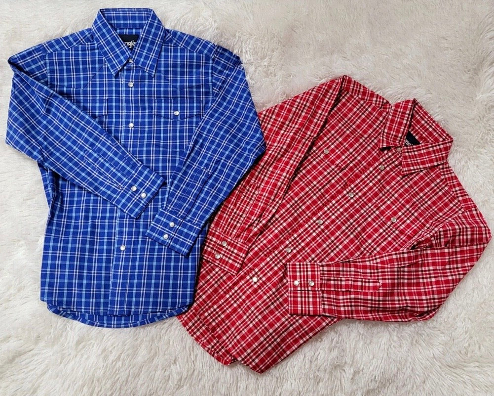 WRANGLER WRINKLE RESISTANT PLAID LONG SLEEVE SNAP SHIRT