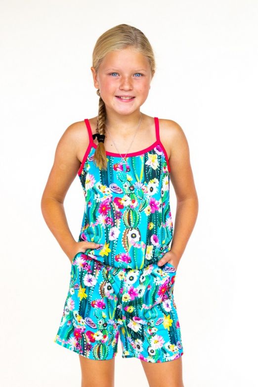 GIRL'S JADE FLORAL CACTUS NEON PINK ROMPER