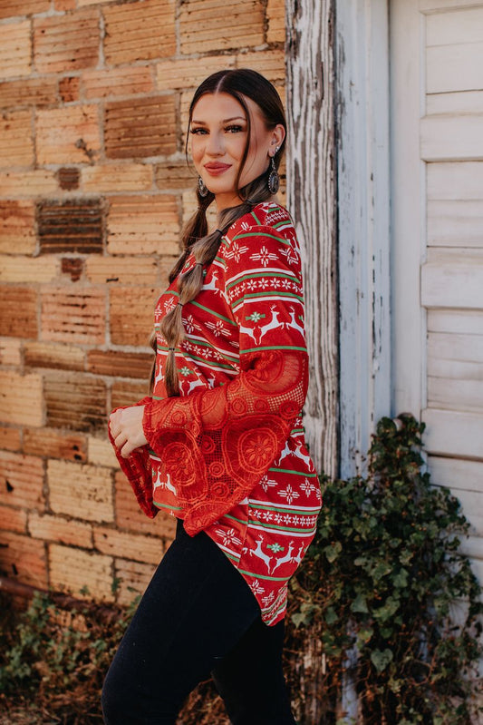 CHRISTMAS CROCHET BELL SLEEVE TOP