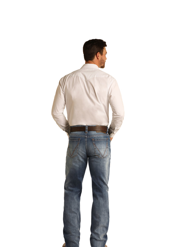 ROCK & ROLL MEN'S REFLEX DOUBLE BARREL VINTAGE 46 LIGHT WASH RELAXED FIT STRAIGHT STRETCH DENIM