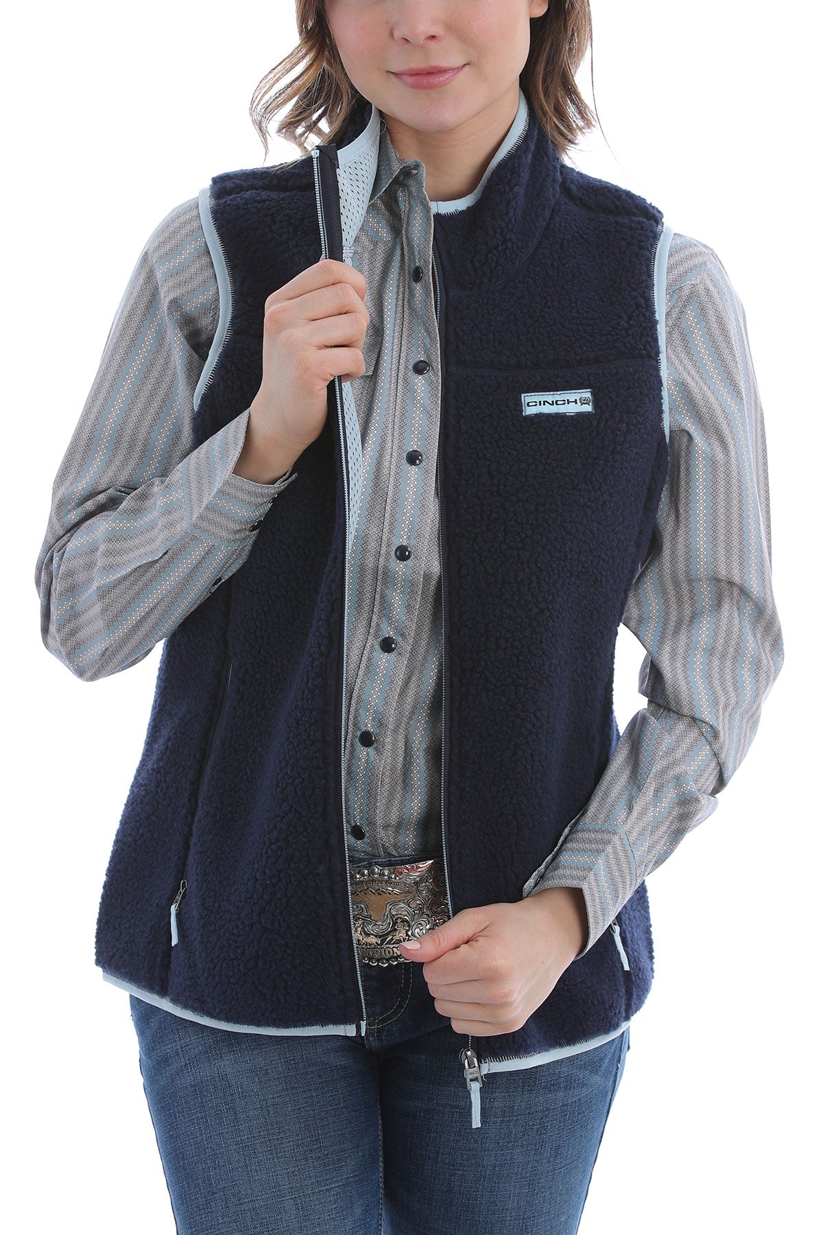 CINCH LADIES NAVY BLUE SHERPA VEST