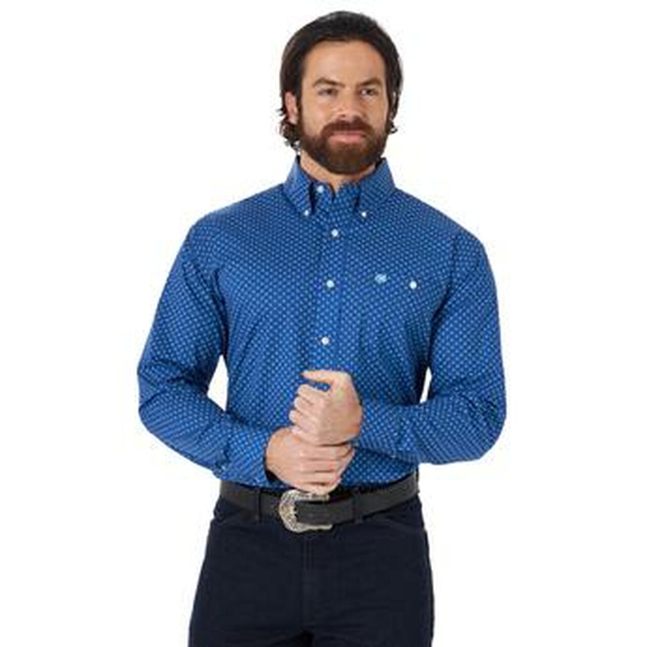 WRANGLER BLUE/TURQUOISE DOT LONG SLEEVE SHIRT
