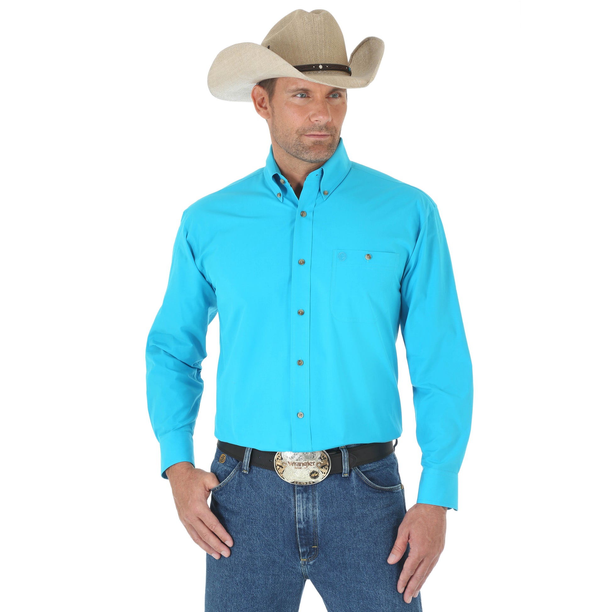 george strait dress shirts Wrangler George Strait Turquoise Long Sleeve Shirt – Corral Western Wear