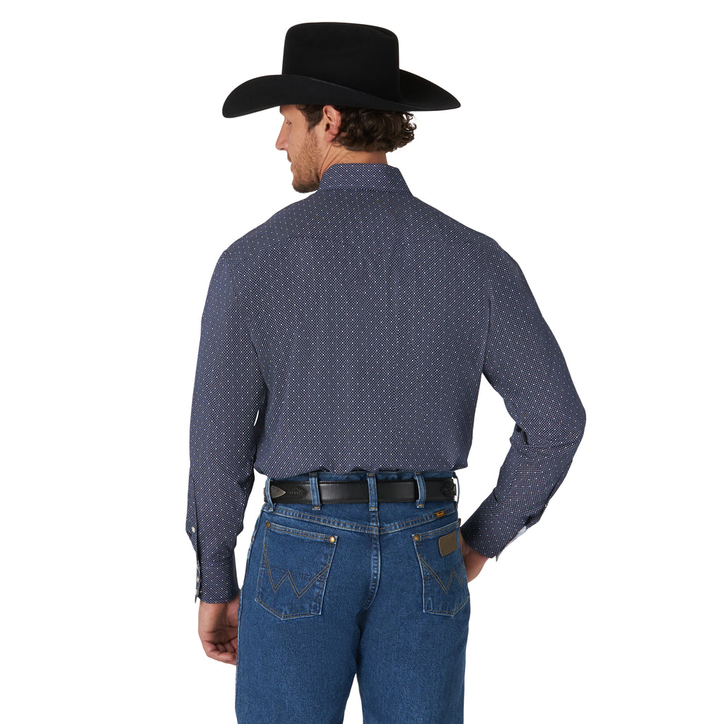 George Strait Wrangler Navy Dot Long Sleeve Shirt