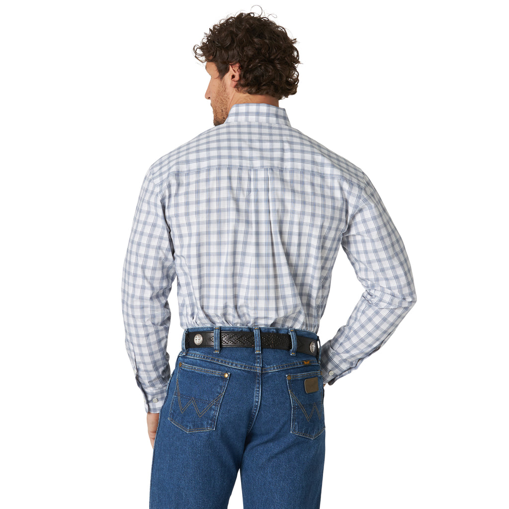 George Strait Wrangler Navy Plaid Long Sleeve Shirt