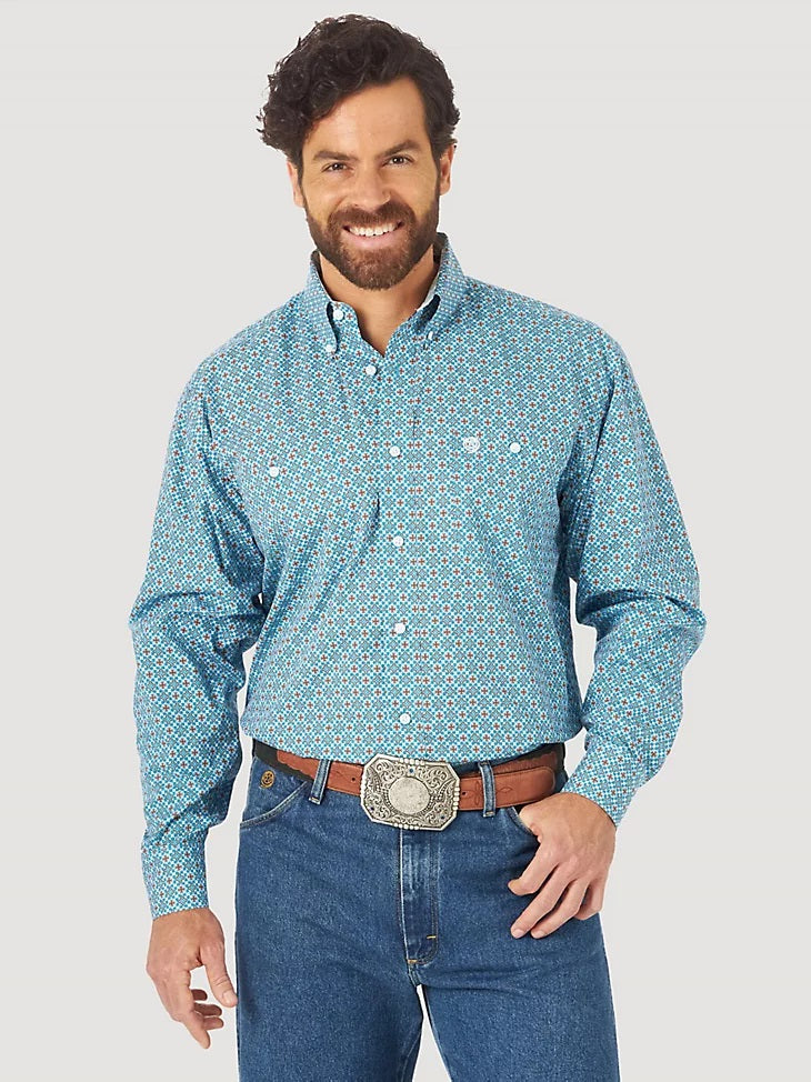 WRANGLER GEORGE STRAIT CROSS GEO PRINT LONG SLEEVE SHIRT