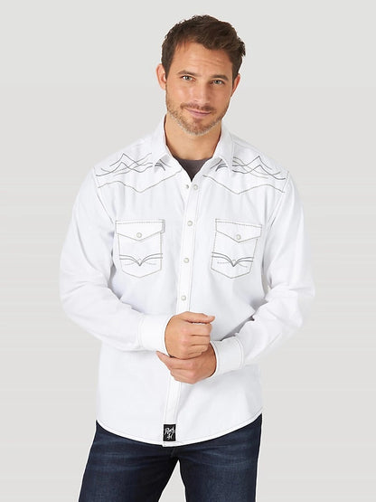 WRANGLER ROCK 47 WHITE EMBROIDERED YOKE LONG SLEEVE SNAP SHIRT
