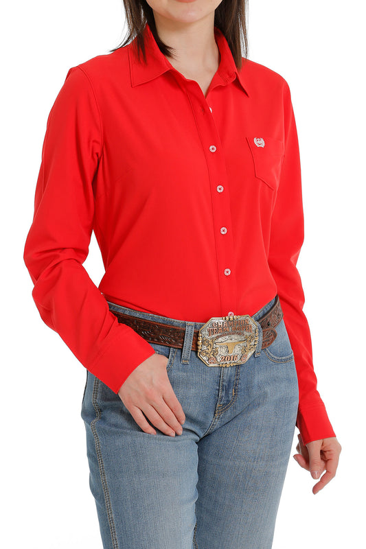 CINCH ARENA FLEX RED LONG SLEEVE SHIRT