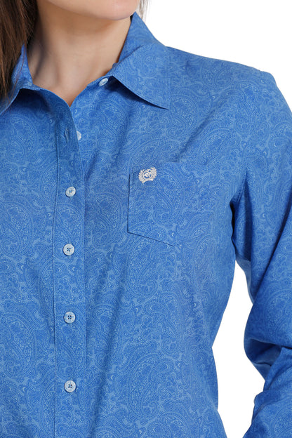 CINCH ARENA FLEX BLUE PAISLEY PRINT LONG SLEEVE SHIRT