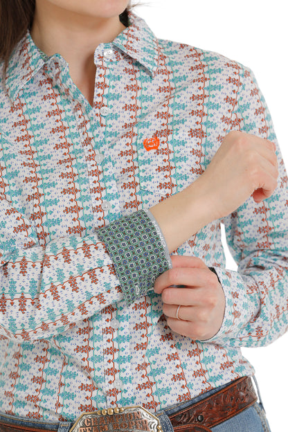 Cinch Ladies Turquoise Print Long Sleeve Shirt