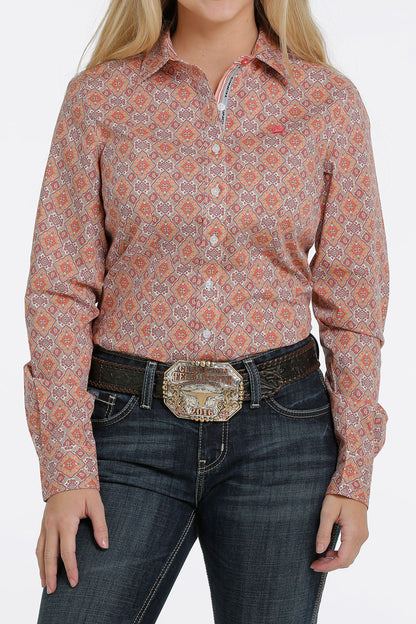 CINCH ORANGE PAISLEY GEOMETRIC PRINT SHIRT