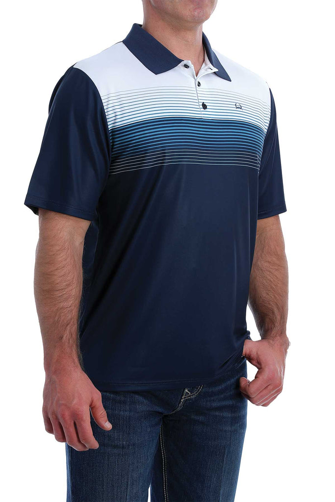 CINCH NAVY STRIPED AREANAFLEX POLO SHIRT