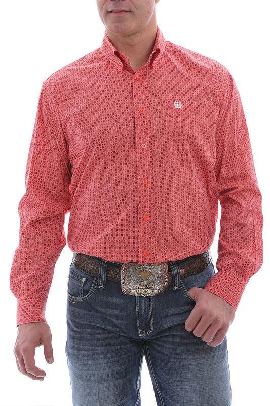 CINCH MEN'S ORANGE GEOMETRIC PRINT SHIRT