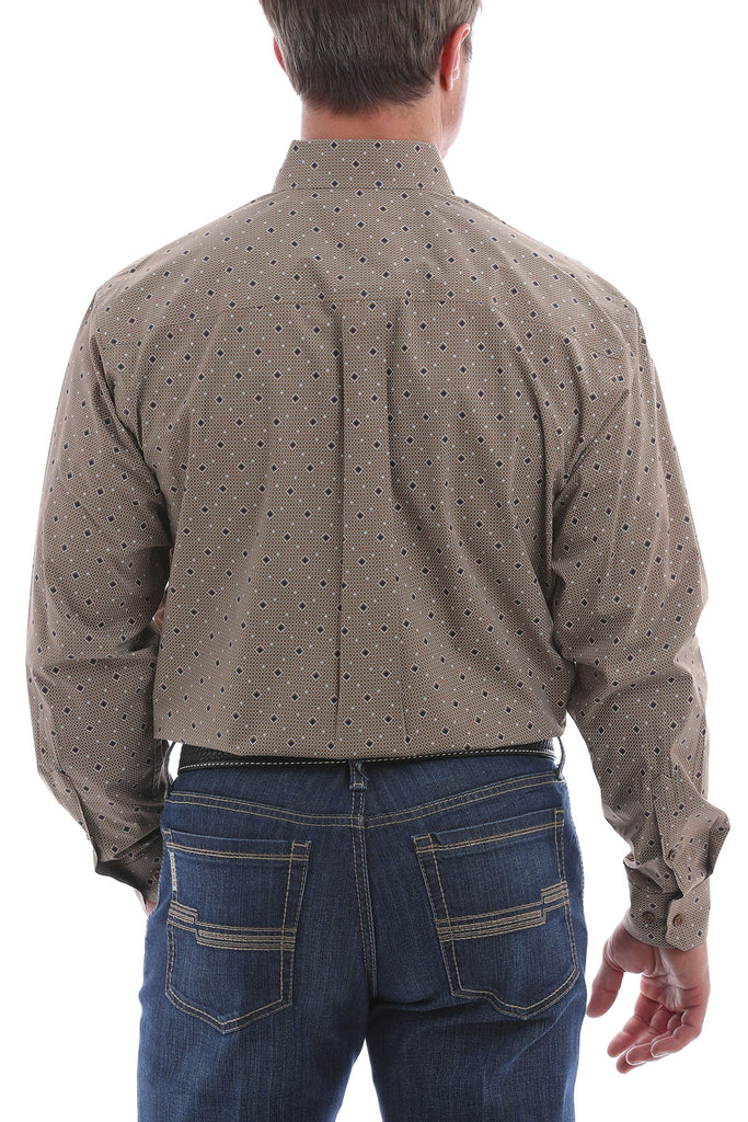 CINCH BROWN DIAMOND PRINT LONG SLEEVE SHIRT