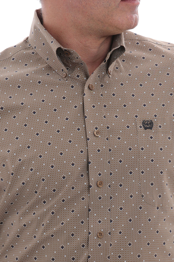 CINCH BROWN DIAMOND PRINT LONG SLEEVE SHIRT