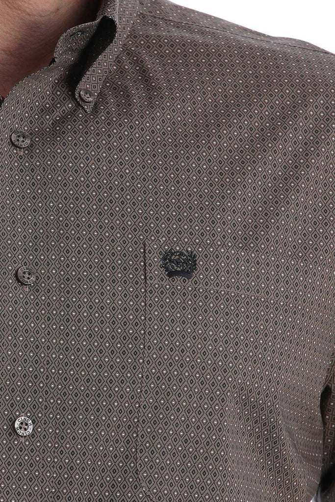 CINCH BROWN STRETCH DIAMOND GEO PRINT LONG SLEEVE WESTERN SHIRT