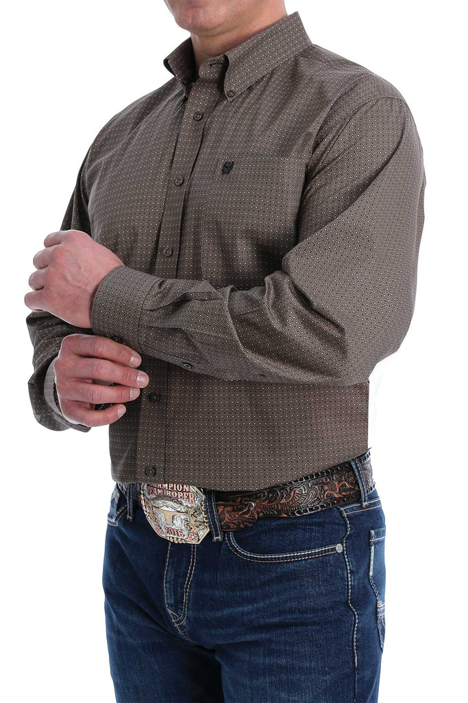 CINCH BROWN STRETCH DIAMOND GEO PRINT LONG SLEEVE WESTERN SHIRT