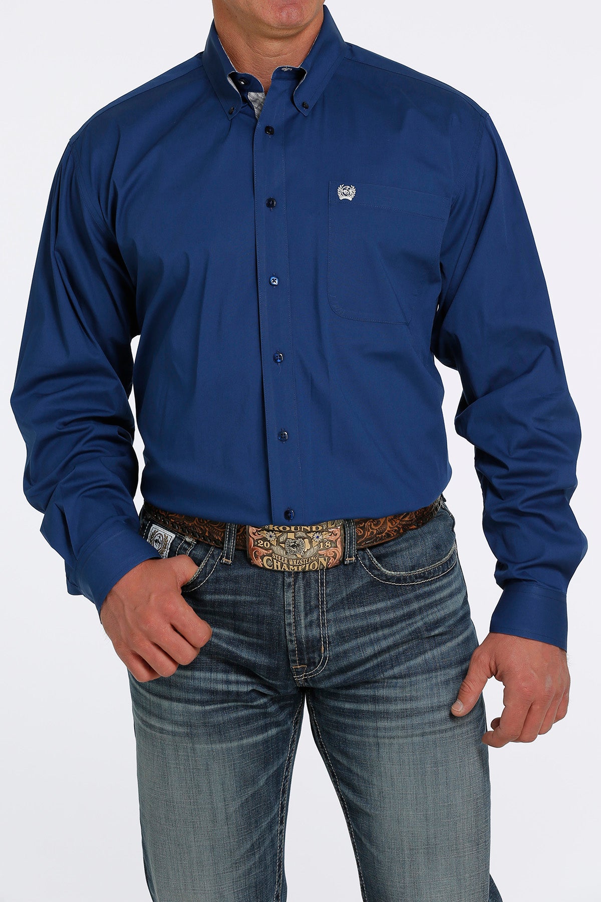 CINCH ROYAL BLUE STRETCH SOLID BUTTON-DOWN WESTERN SHIRT