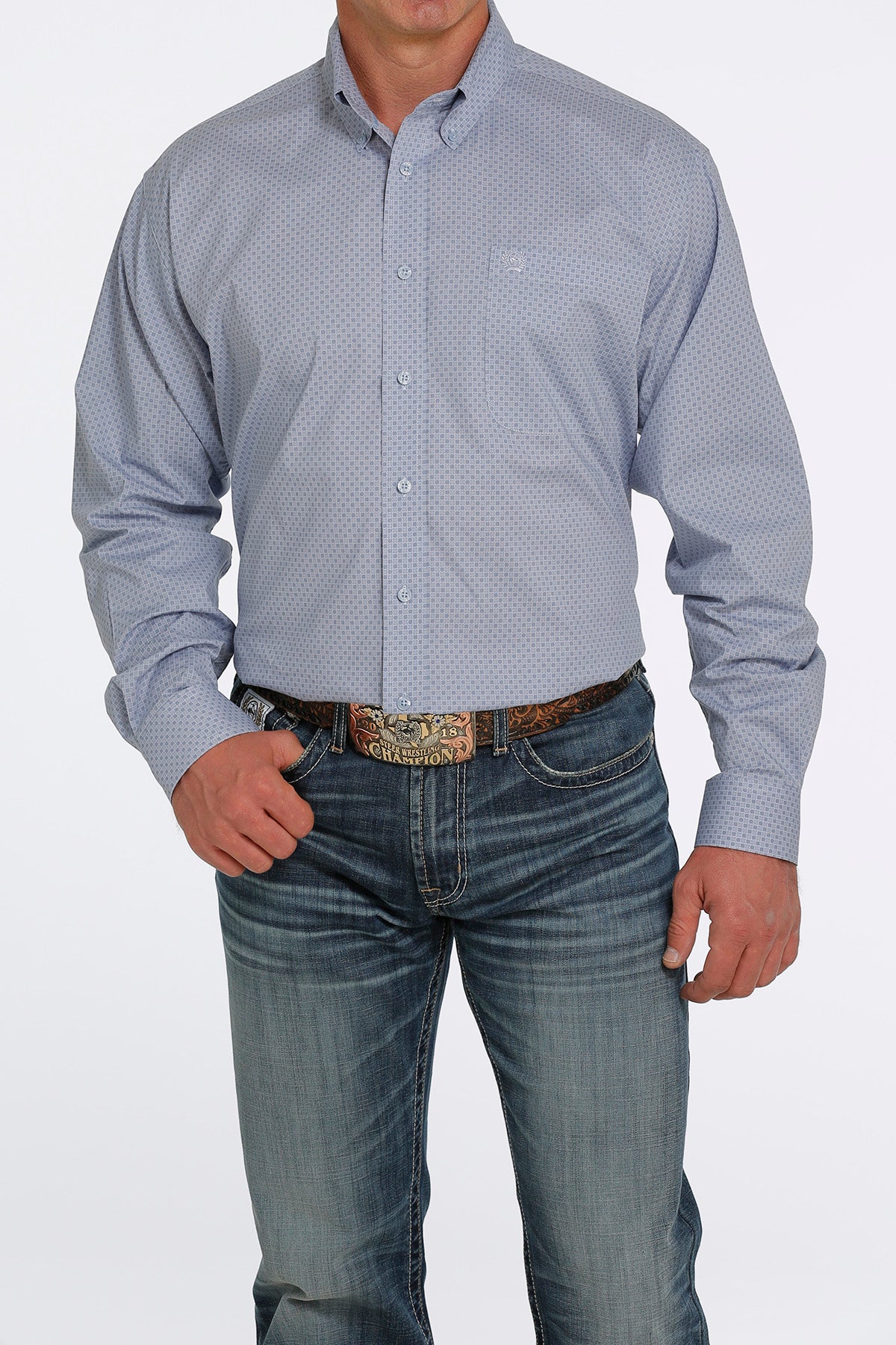 CINCH LIGHT BLUE PRINT LONG SLEEVE SHIRT