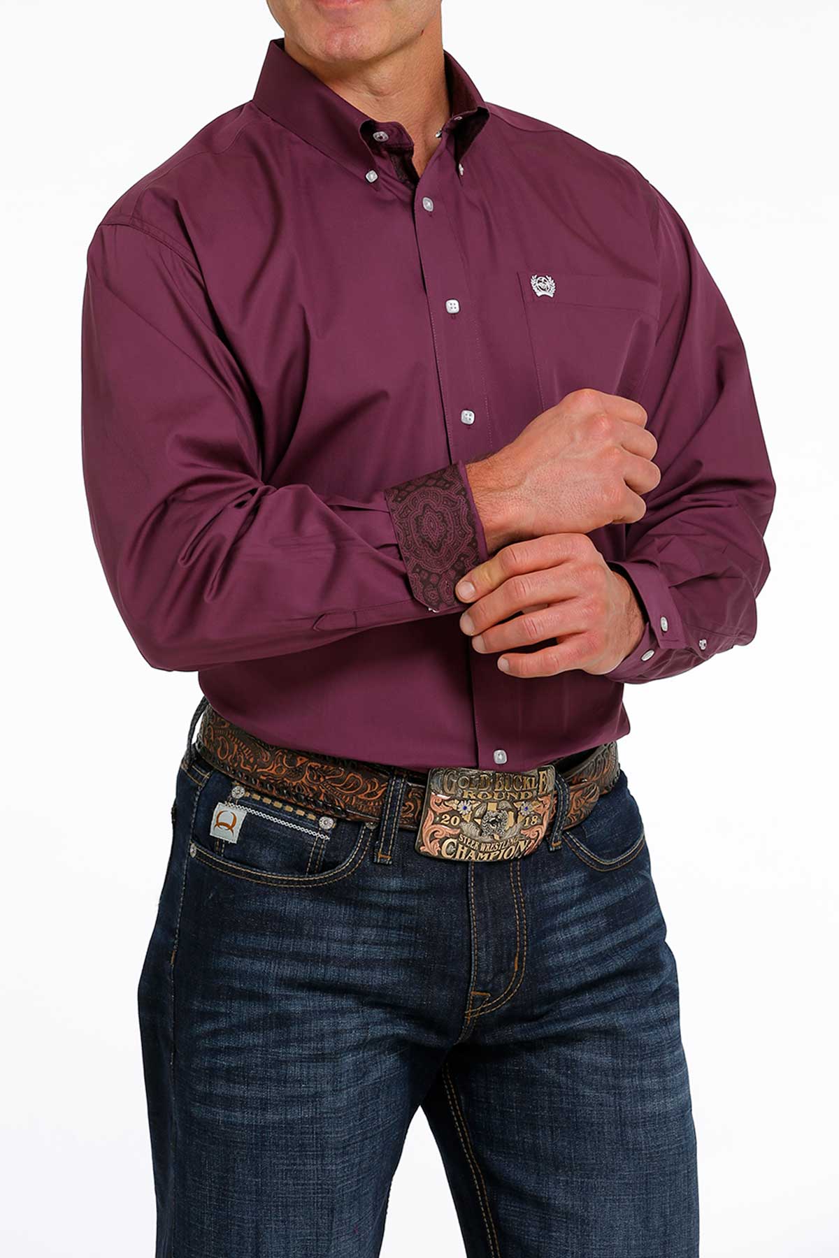 CINCH MEN'S PURPLE SOLID BUTTON-DOWN WESTERN SHIRT