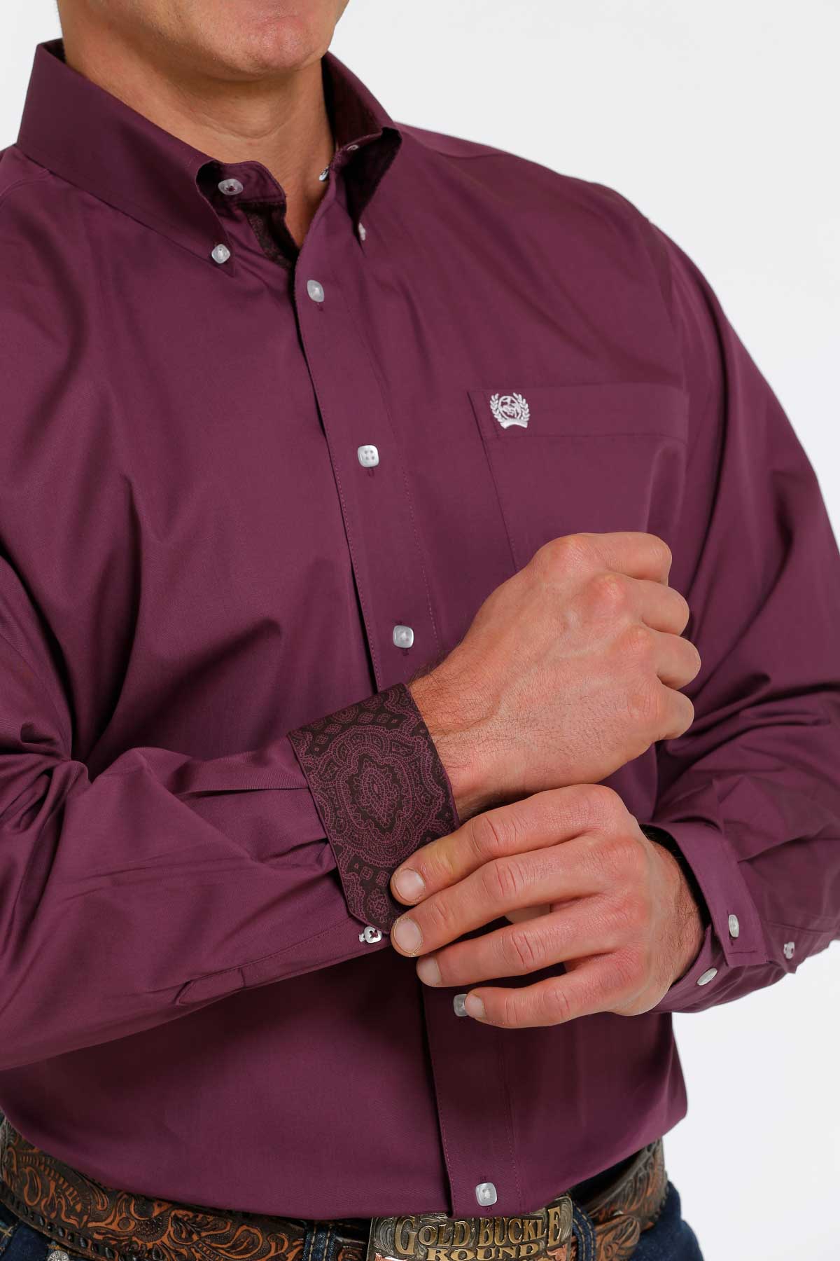 CINCH MEN'S PURPLE SOLID BUTTON-DOWN WESTERN SHIRT