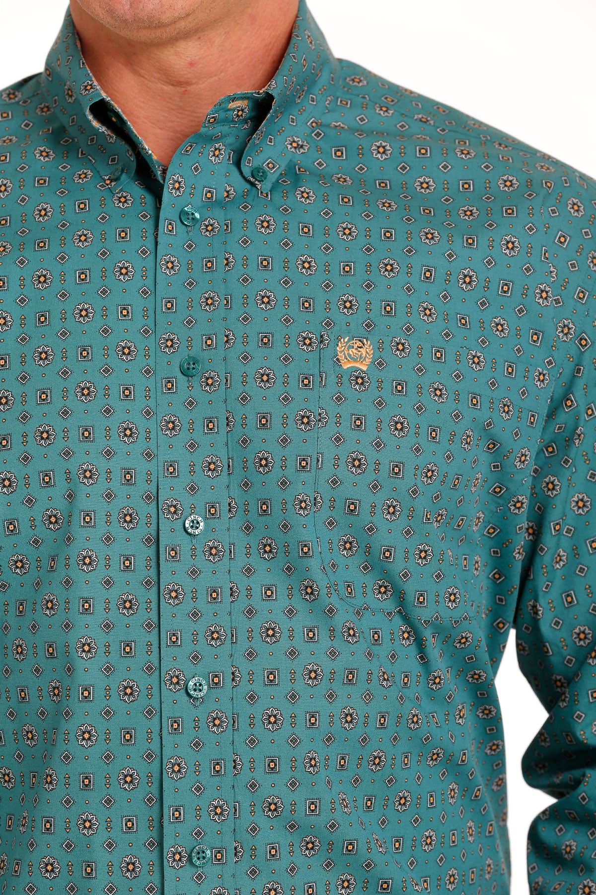 CINCH MENS TEAL LONG SLEEVE SHIRT
