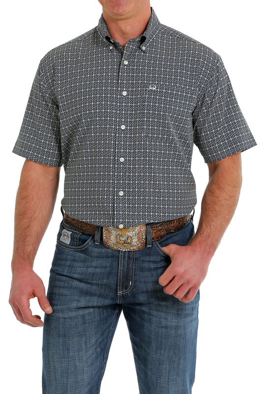 Cinch Men's Arenaflex Navy Geoprint Short Sleeve Button Front Western Shirt
