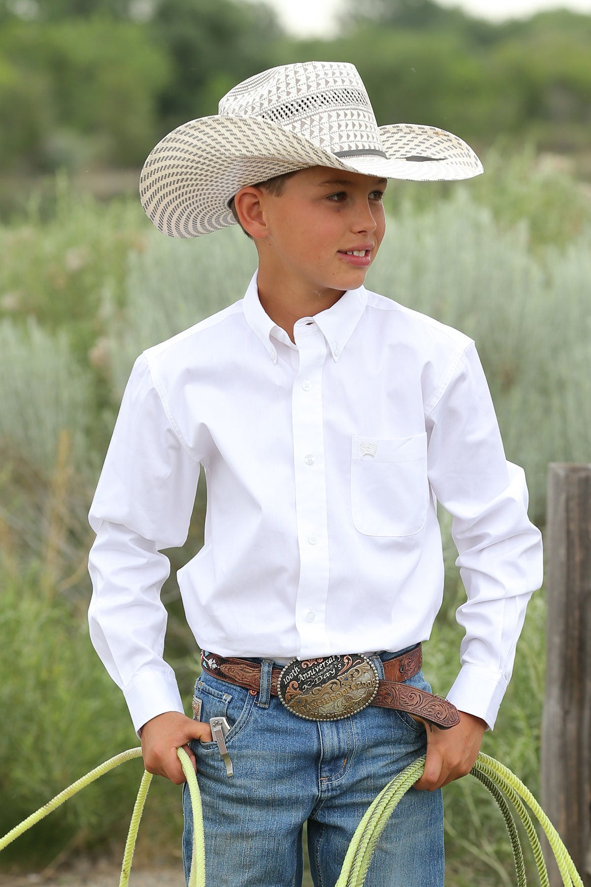 CINCH BOY'S WHITE LONG SLEEVE SHIRT