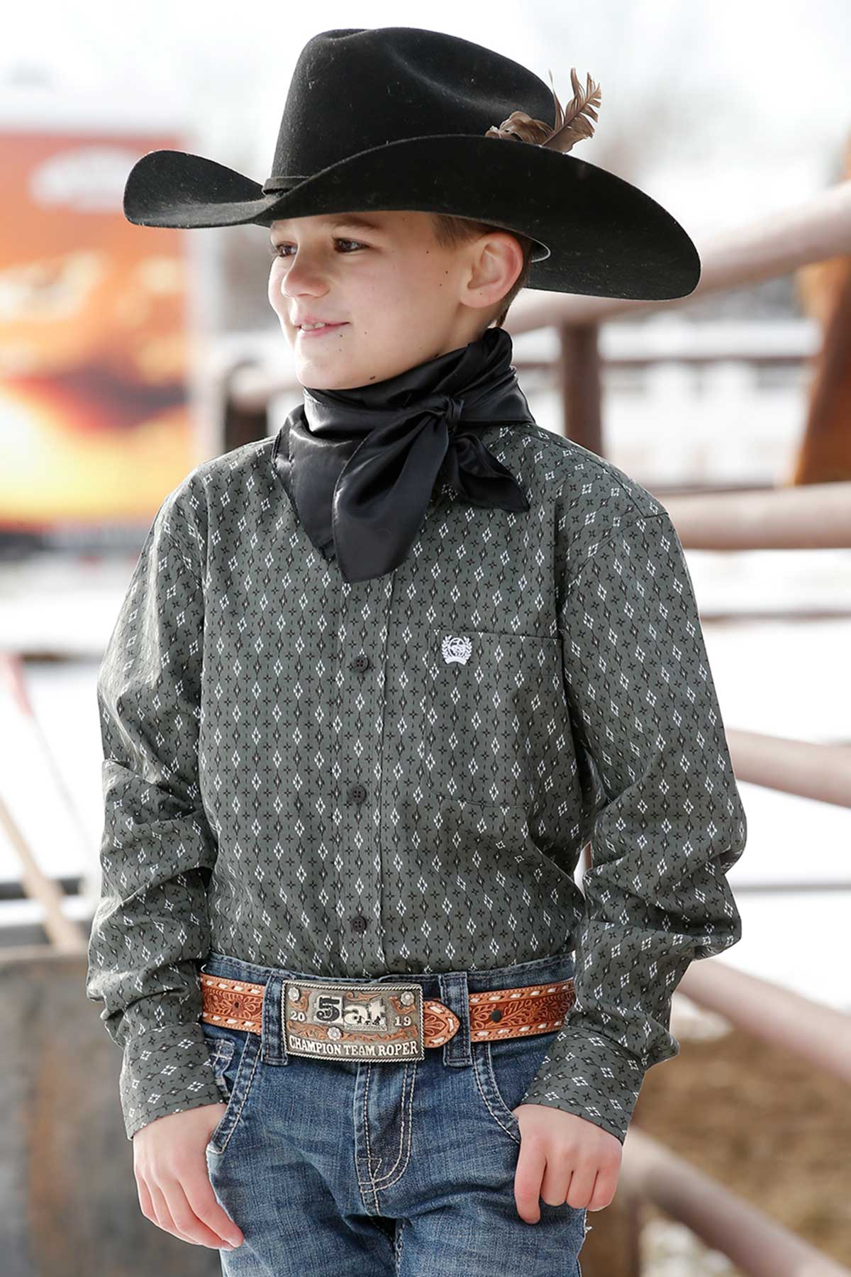 CINCH GREEN DIAMOND PRINT LONG SLEEVE SHIRT