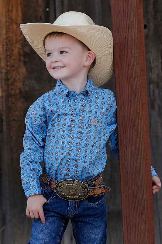 CINCH INFANT BLUE GEO PRINT LONG SLEEVE SHIRT