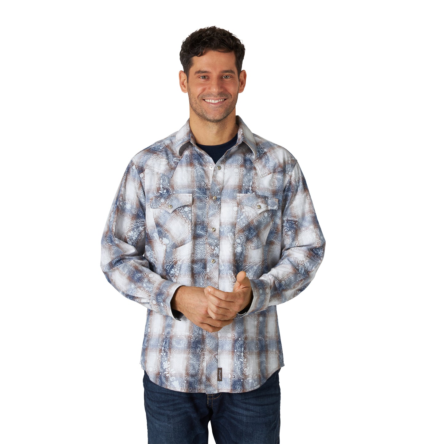 Wrangler Retro Blue Paisley Premium Long Sleeve Shirt