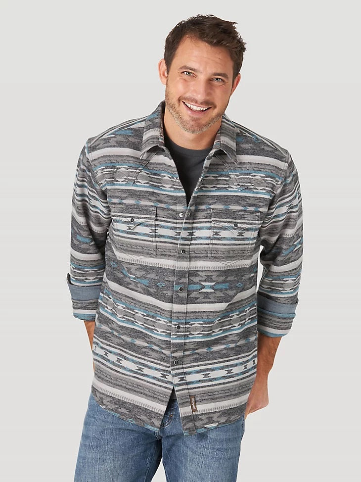 Wrangler retro jacquard brushed flannel snap shirt for men Clearance