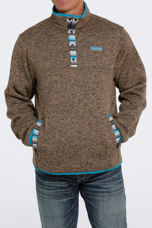 CINCH HEATHERED BROWN TURQUOISE STRIPED FLEECE PULLOVER