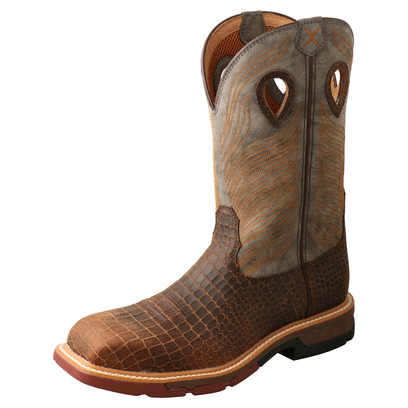 TWISTED X BROWN GATOR PRINT NANO COMPOSITE TOE WORK BOOT