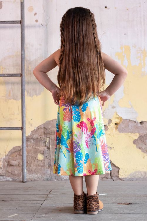 TROPICAL SPRING CACTUS STRAPPY SKATER DRESS