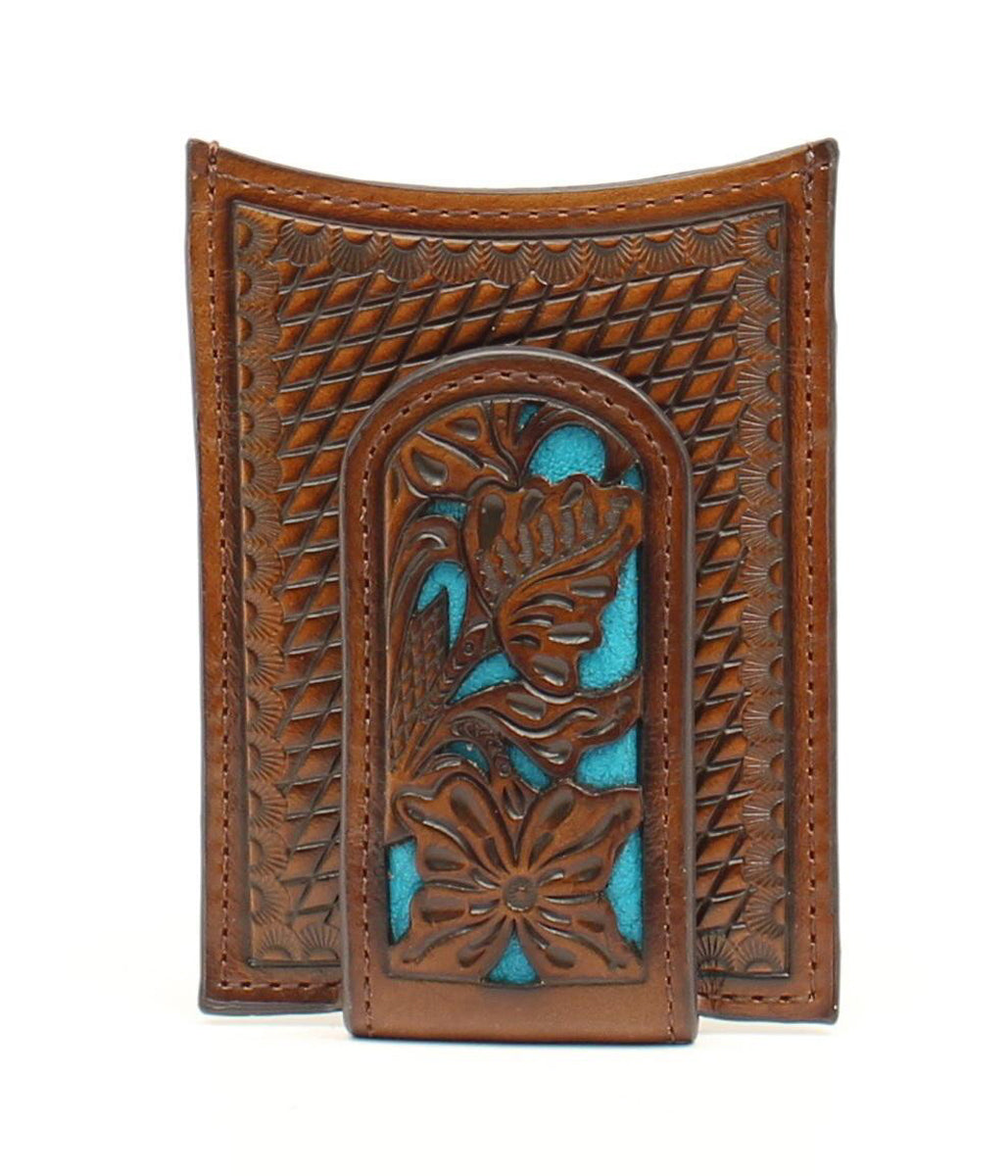 NOCONA FLORAL TURQUOISE TOOLED MONEY CLIP