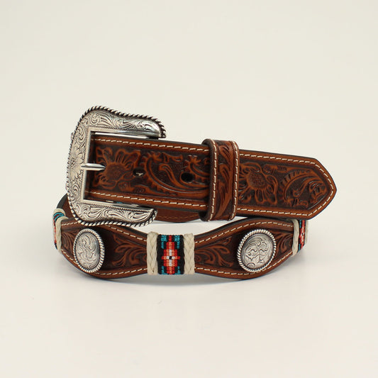 NOCONA FLORAL EMBOSSED ROUND CONCHO TAN BELT