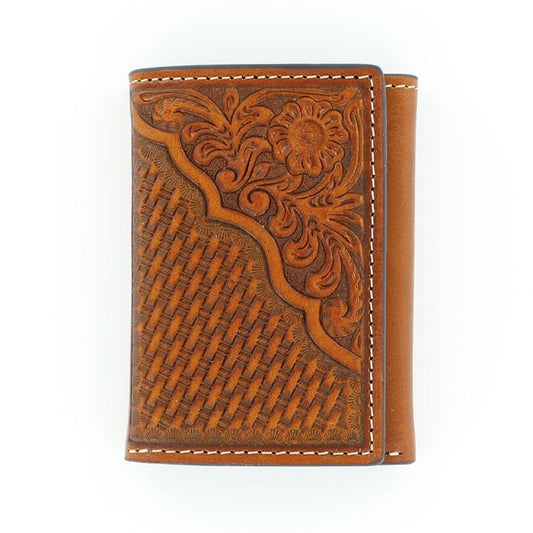 Brown Tooled Trifold Wallet