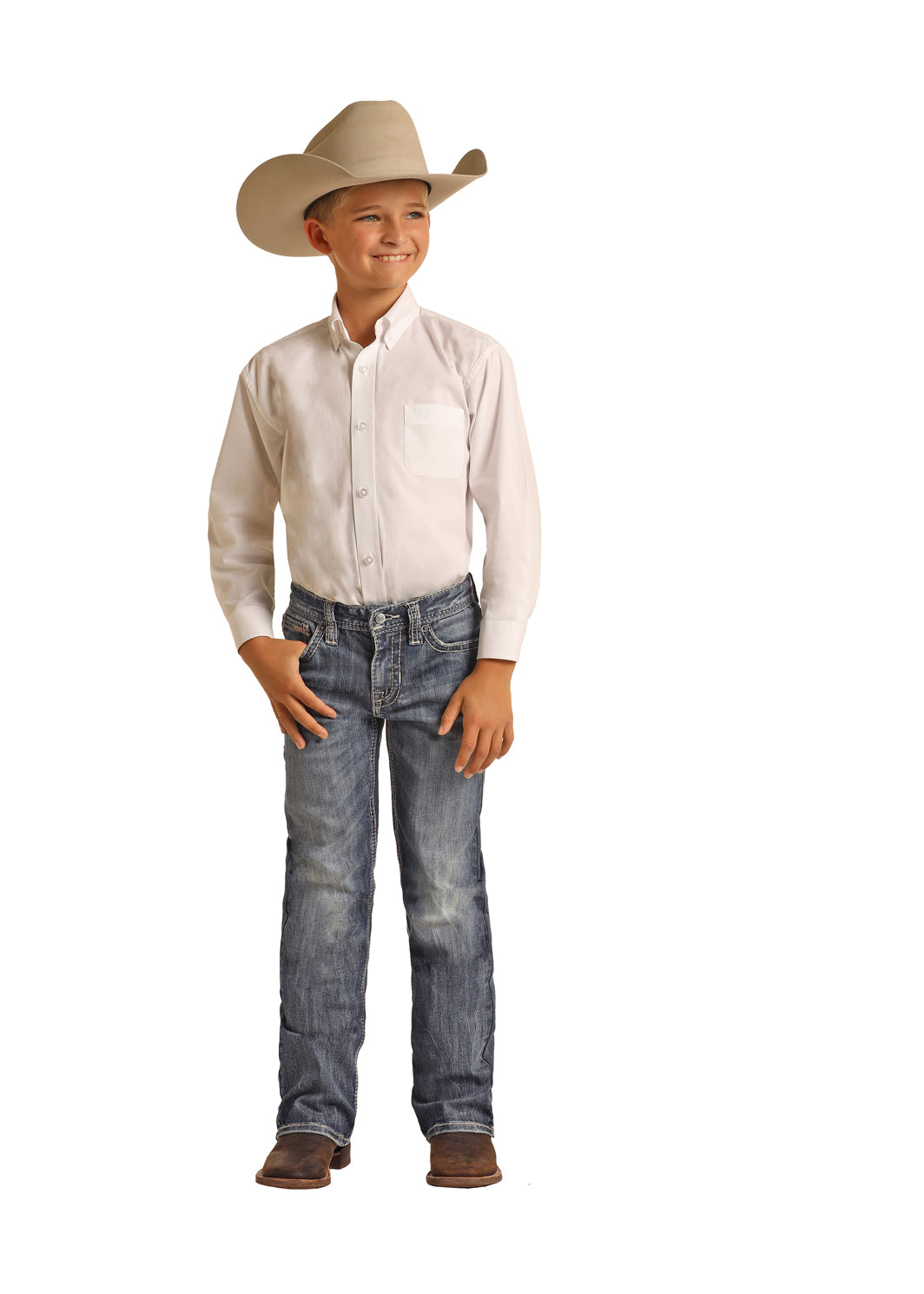 ROCK & ROLL LIGHT WASH STRAIGHT LEG IVORY POCKET JEANS
