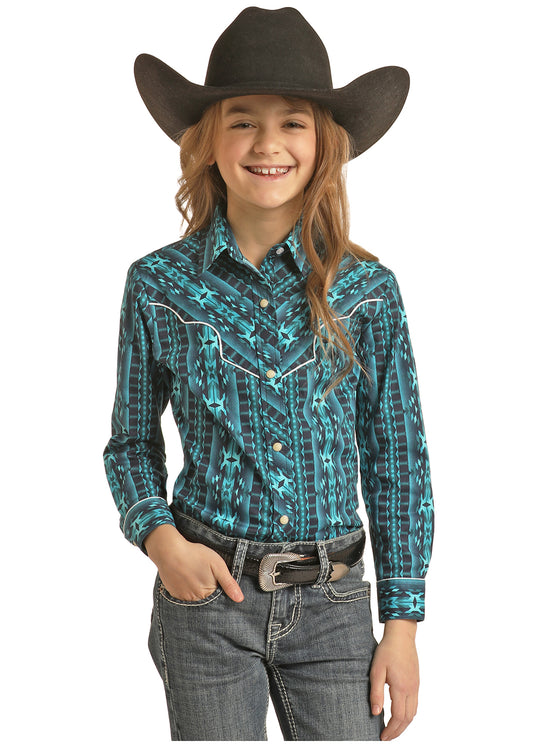 ROCK & ROLL GIRL'S TUQUOISE & BLACK AZTEC DALE BRISBY SHIRT