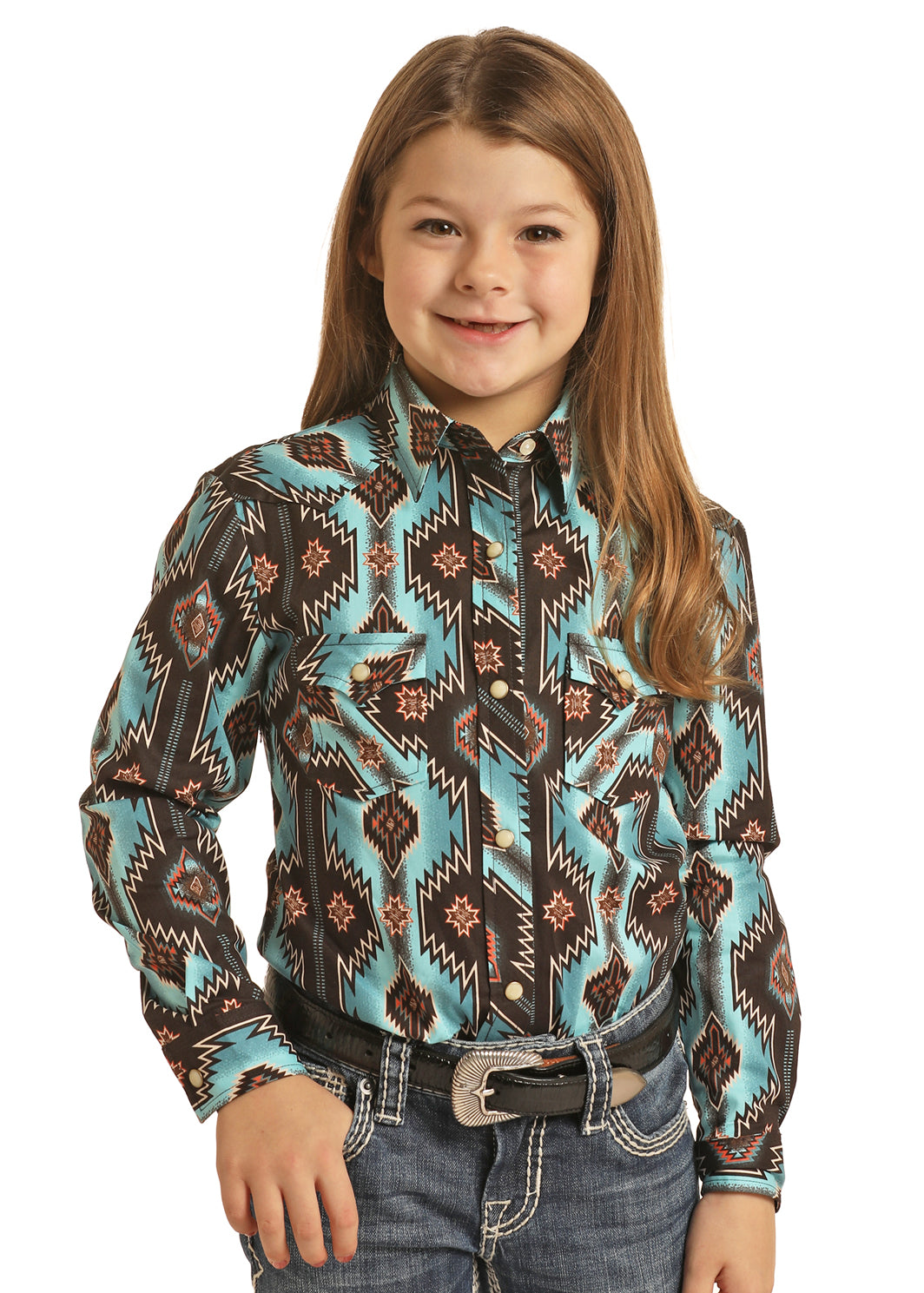 ROCK & ROLL KIDS' TURQUOISE AZTEC PRINT SNAP SHIRT