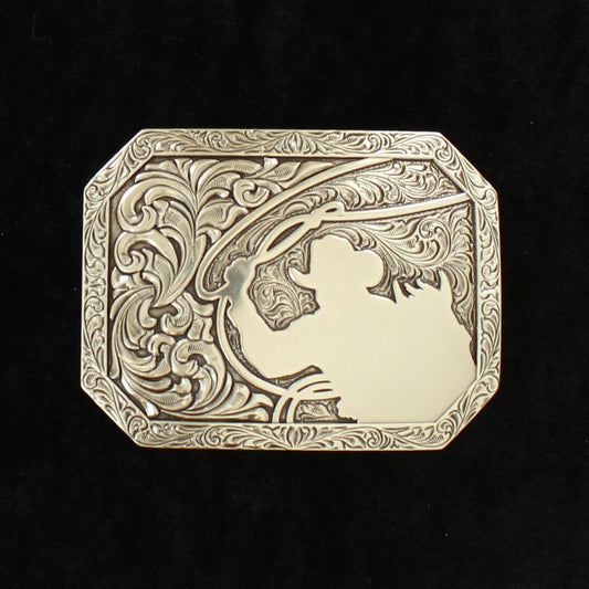 Stamped Edge Roping Cowboy Buckle