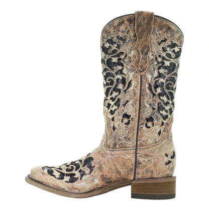 Corral Teens Tan & Black Glitter Inlay & Embroidery Boots
