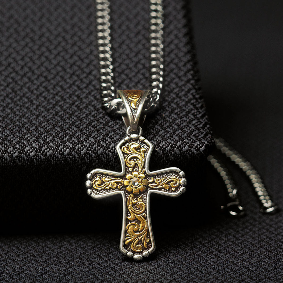 Antique Gold Floral Cross Necklace
