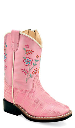 Old West Toddler Pink Croc Print Embroidered Zipper Boots