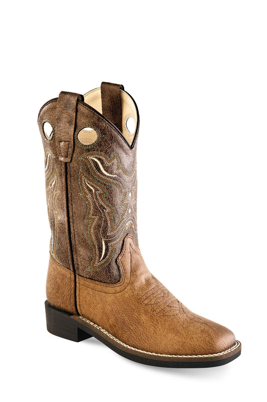 Old West Tan/Brown Faux Leather Cowboy Boots