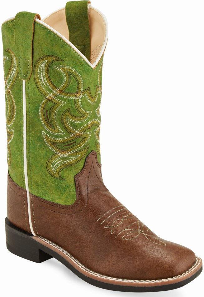OLD WEST BROWN CLOUDY GREEN BROAD SQUARE TOE BOOT